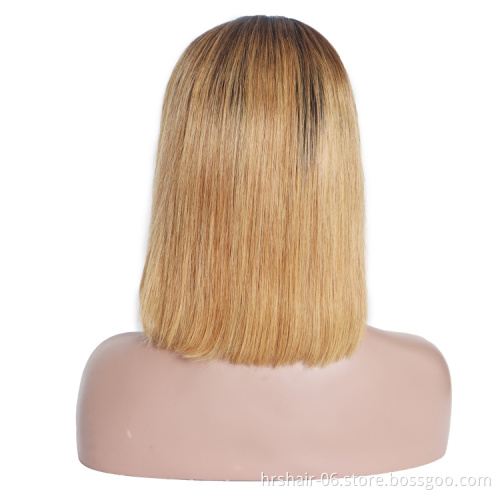Factory hair vendors black gold straight 13*4 frontal lace bob wigs 100% human hair remy wigs  cuticle aligned hair from india